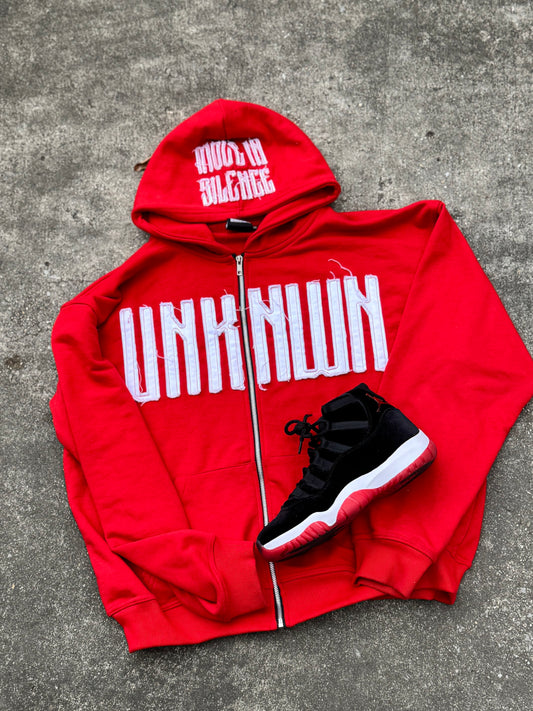 Red Distressed Zip Up